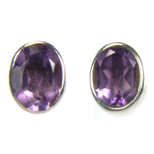 Amethyst sterling silver ear studs