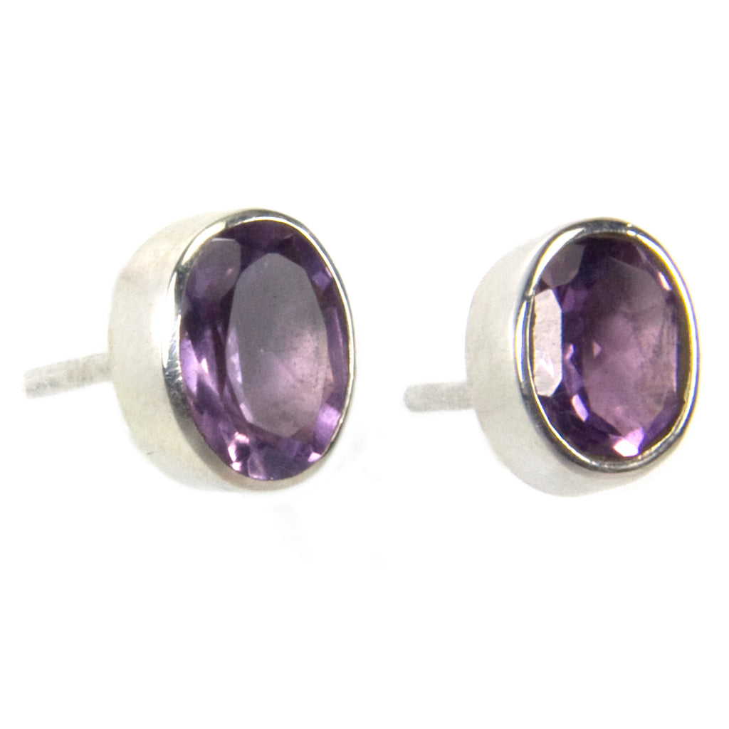 Amethyst sterling silver ear studs