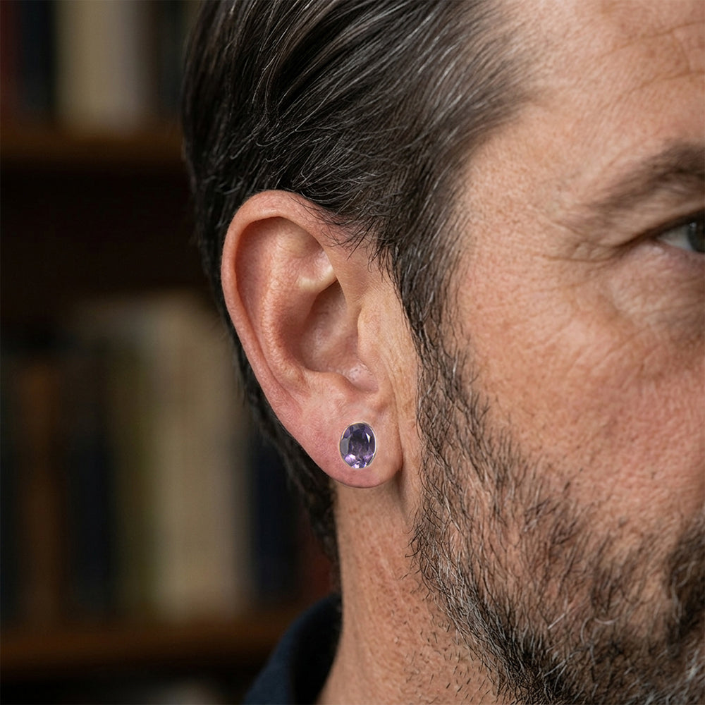 Clous d’oreilles améthyste en argent massif 925