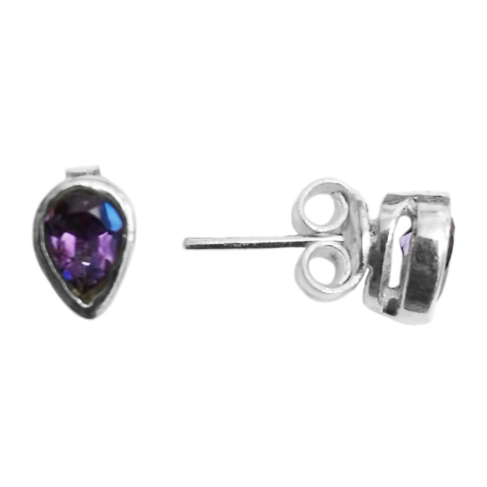 Amethyst sterling silver ear studs