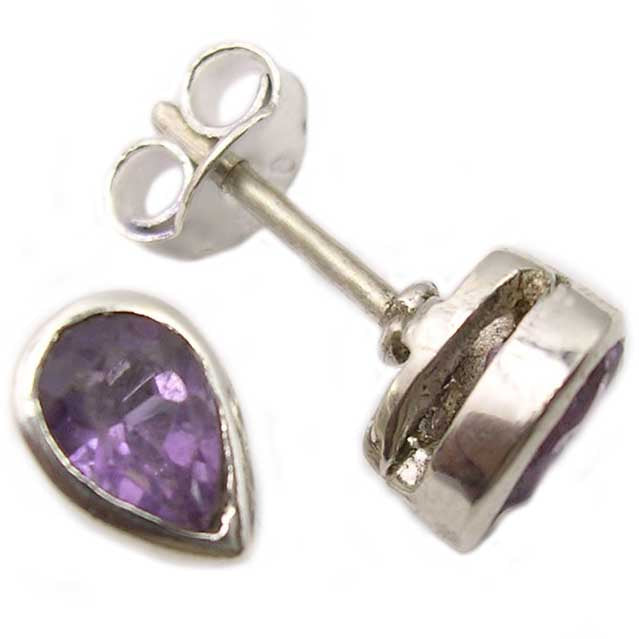 Amethyst sterling silver ear studs