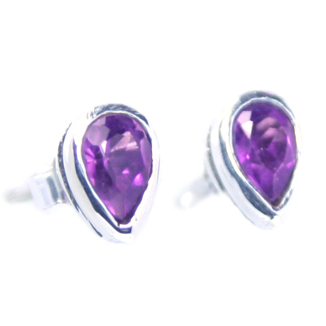 Amethyst sterling silver ear studs