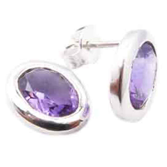 Amethyst sterling silver ear studs