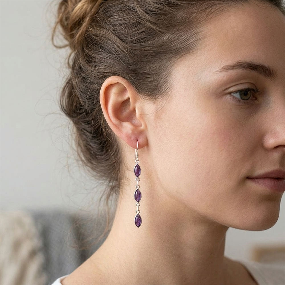 Amethyst sterling silver drop earrings