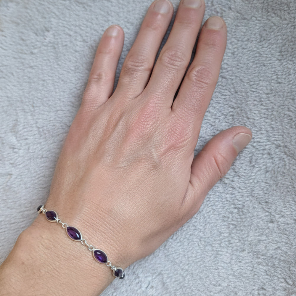 Bracelet améthyste en argent massif 925