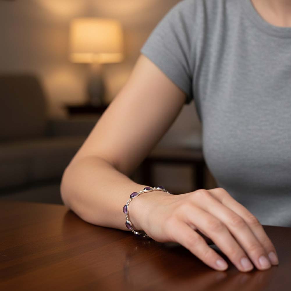 Bracelet améthyste en argent massif 925