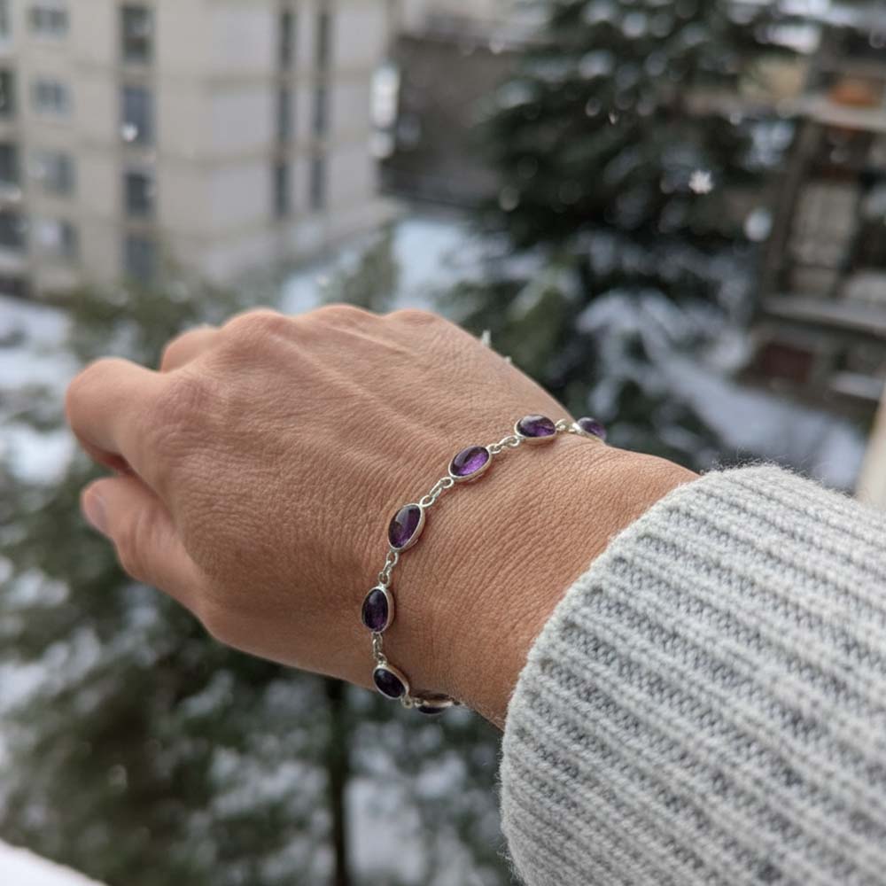 Bracelet améthyste en argent massif 925