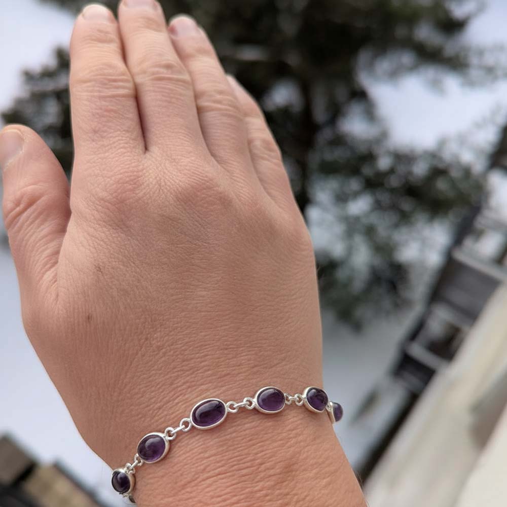 Bracelet améthyste en argent massif 925