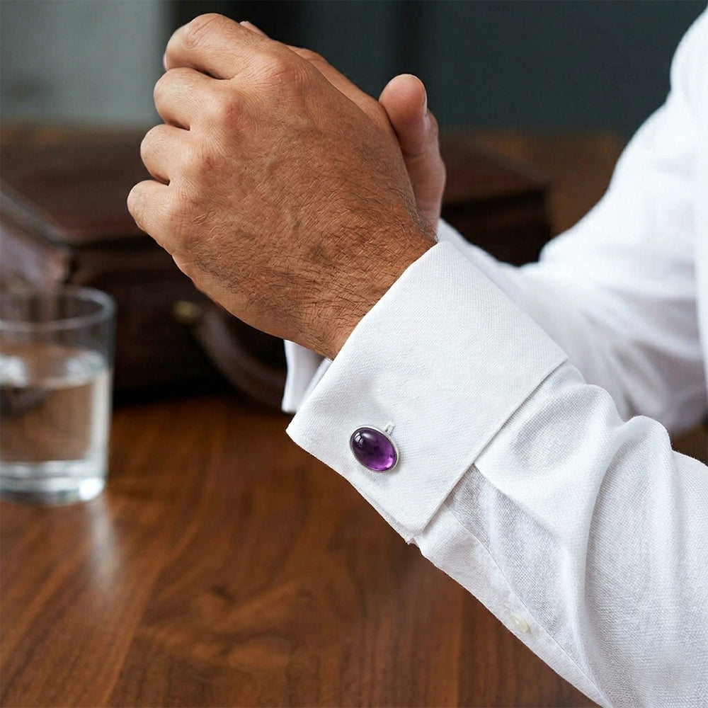 Amethyst and smoky quartz cufflinks in sterling silver 925