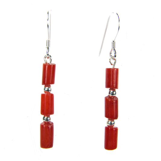 Boucles d’oreilles pendantes corail bambou en argent massif 925