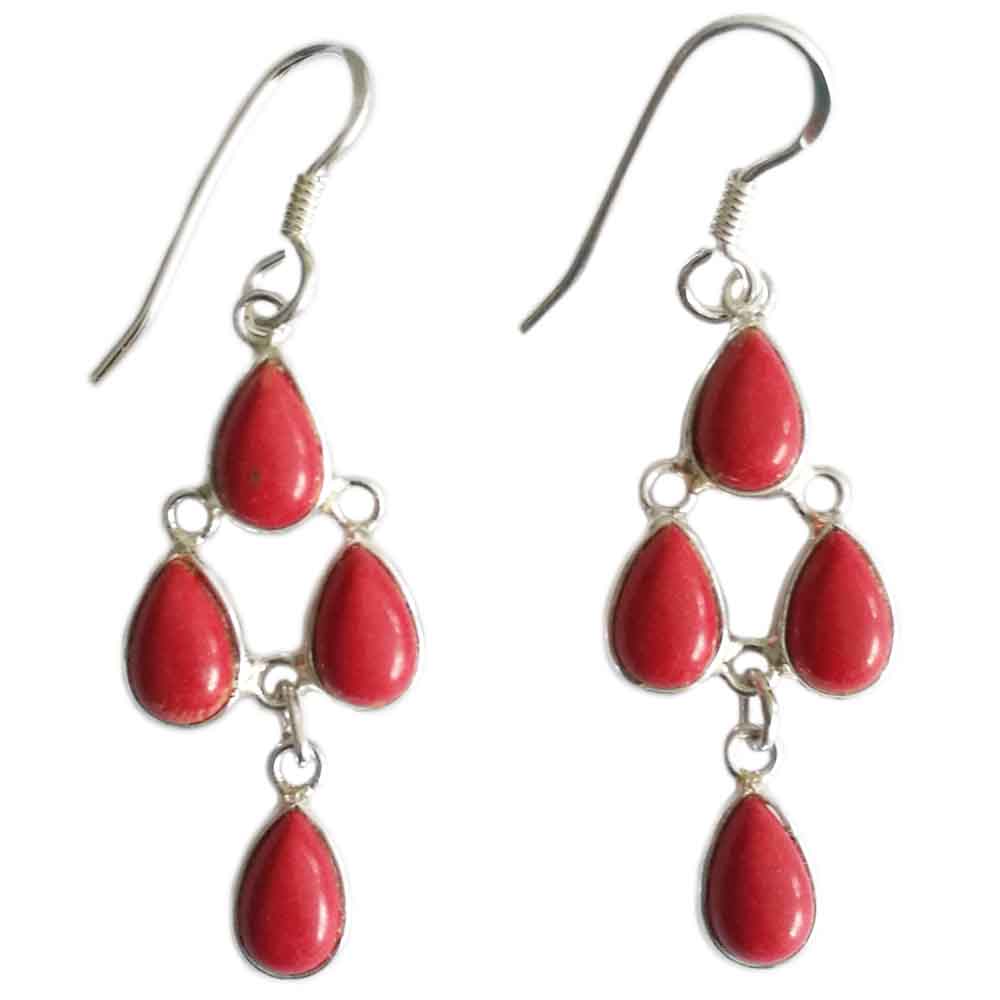 Boucles d’oreilles pendantes corail en argent massif 925