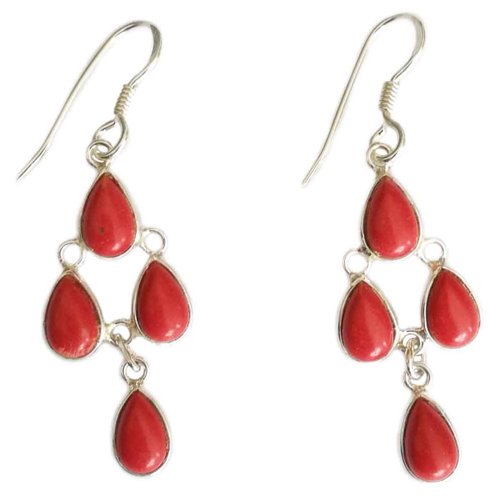 Boucles d’oreilles pendantes corail en argent massif 925