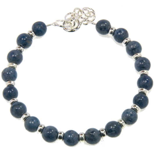 Bracelet corail éponge bleu en argent massif 925
