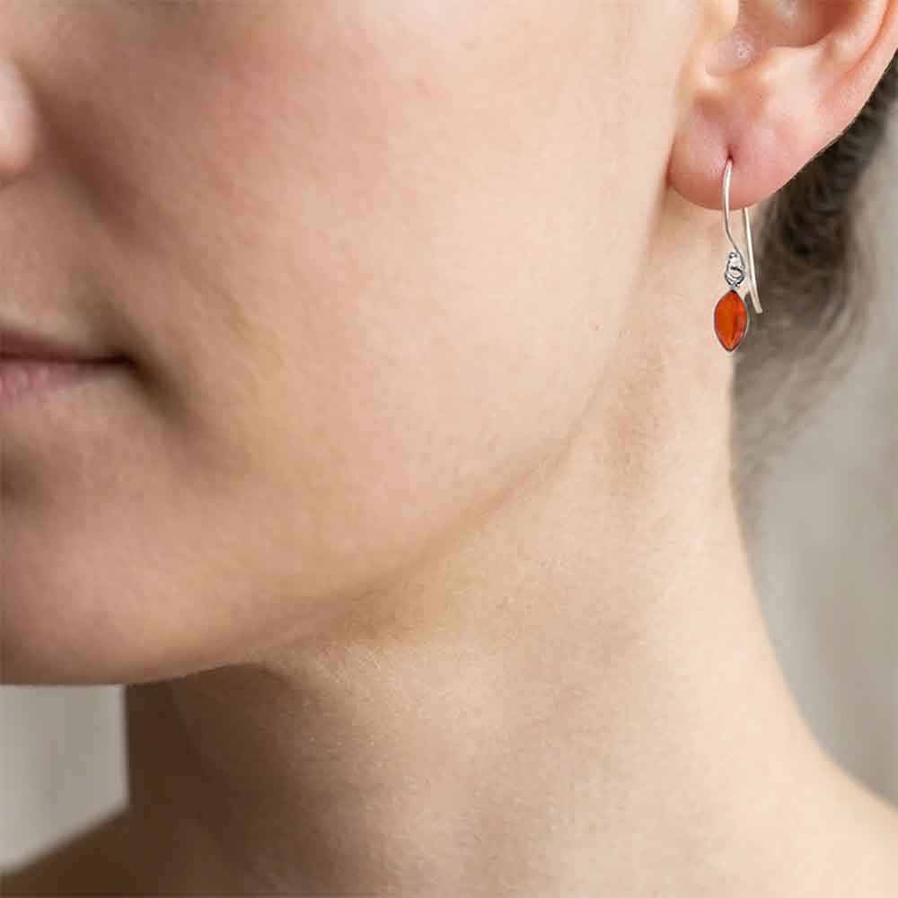 Boucles d’oreilles pendantes cornaline en argent massif 925