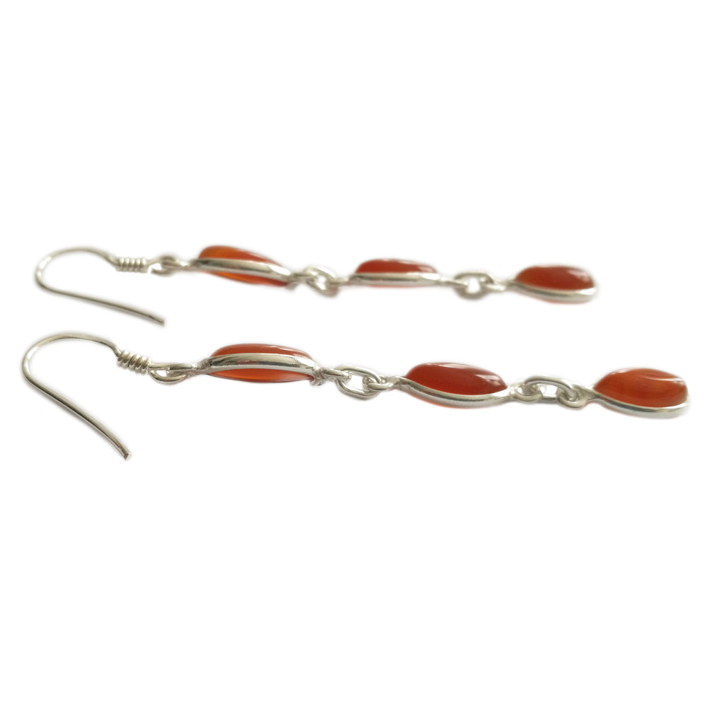 Boucles d’oreilles pendantes en cornaline en argent massif 925