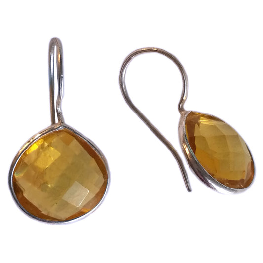 Boucles d’oreilles pendantes citrine en argent massif 925