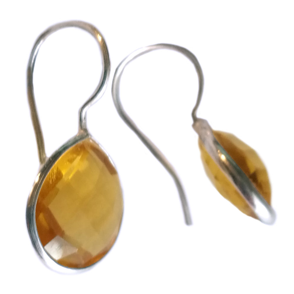 Boucles d’oreilles pendantes citrine en argent massif 925