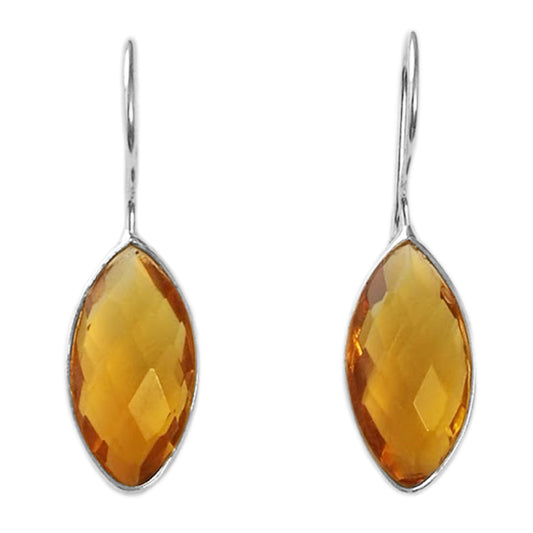 Boucles d’oreilles pendantes citrine en argent massif 925