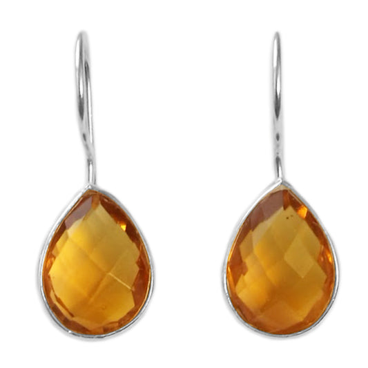 Boucles d’oreilles pendantes citrine en argent massif 925