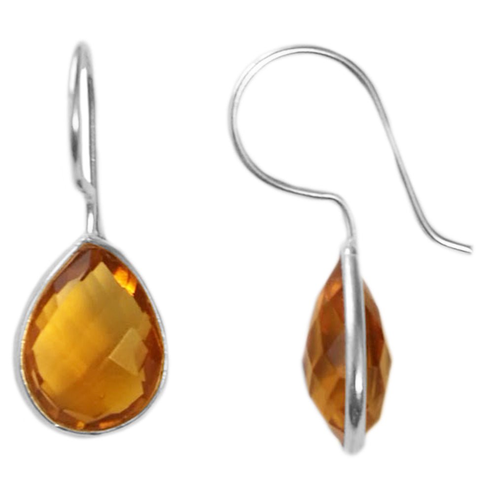 Boucles d’oreilles pendantes citrine en argent massif 925