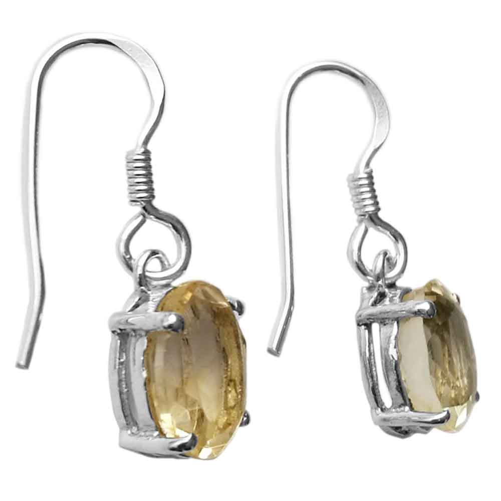 Boucles d’oreilles pendantes citrine en argent massif 925