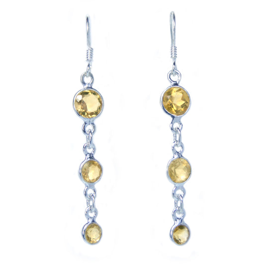 Boucles d’oreilles pendantes citrine en argent massif 925