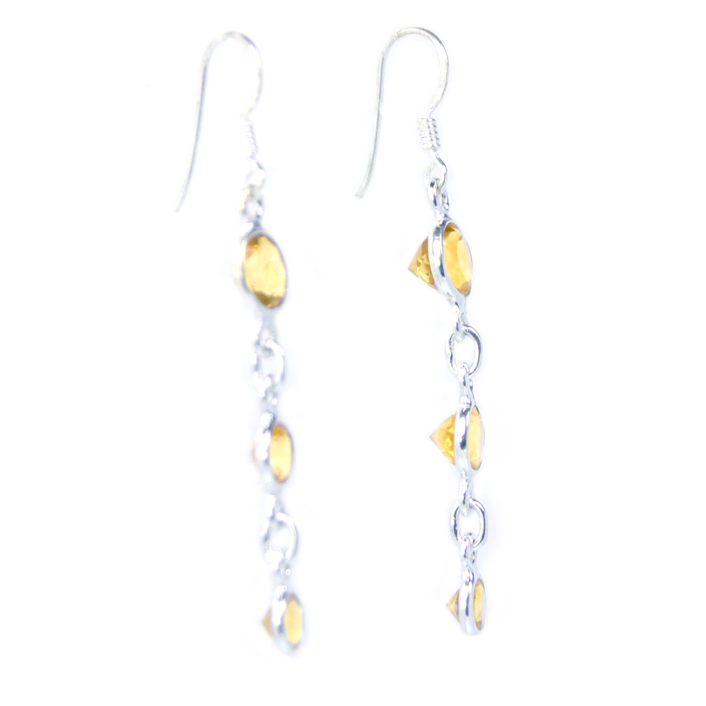 Boucles d’oreilles pendantes citrine en argent massif 925