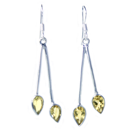 Boucles d’oreilles pendantes citrine en argent massif 925