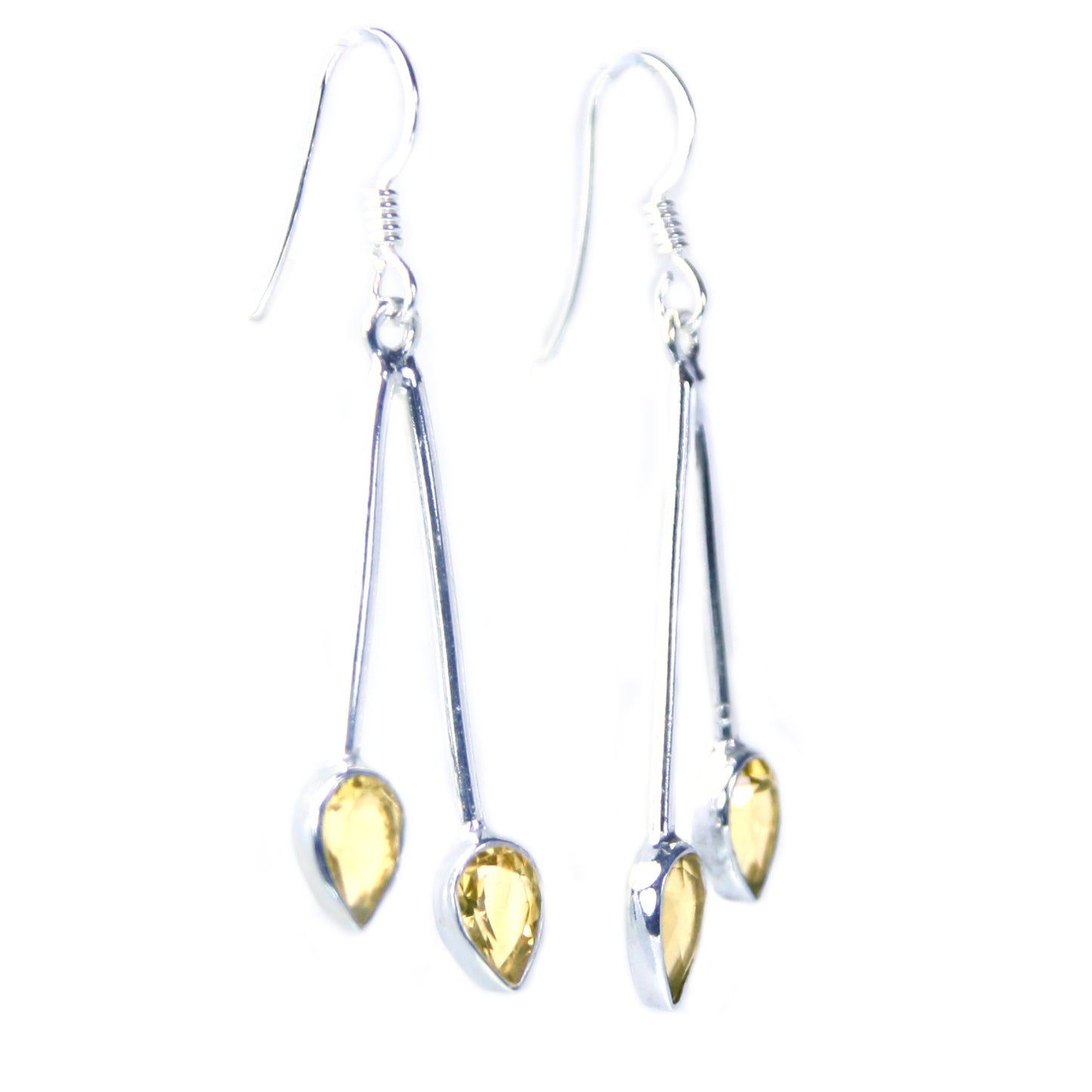 Boucles d’oreilles pendantes citrine en argent massif 925