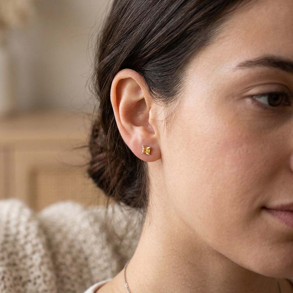 Clous d’oreilles citrine en argent massif 925
