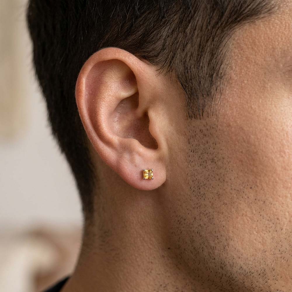 Clous d’oreilles citrine en argent massif 925