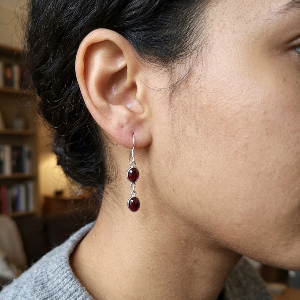 Garnet sterling silver drop earrings