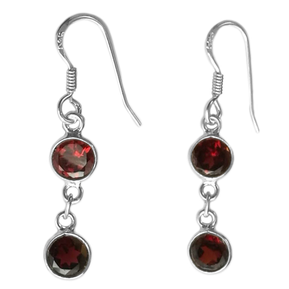 Boucles d’oreilles pendantes grenat en argent massif 925