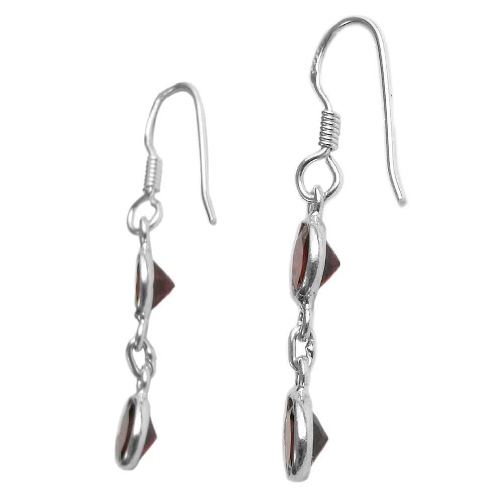 Boucles d’oreilles pendantes grenat en argent massif 925