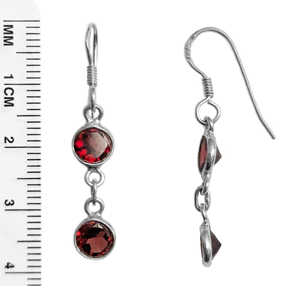 Boucles d’oreilles pendantes grenat en argent massif 925