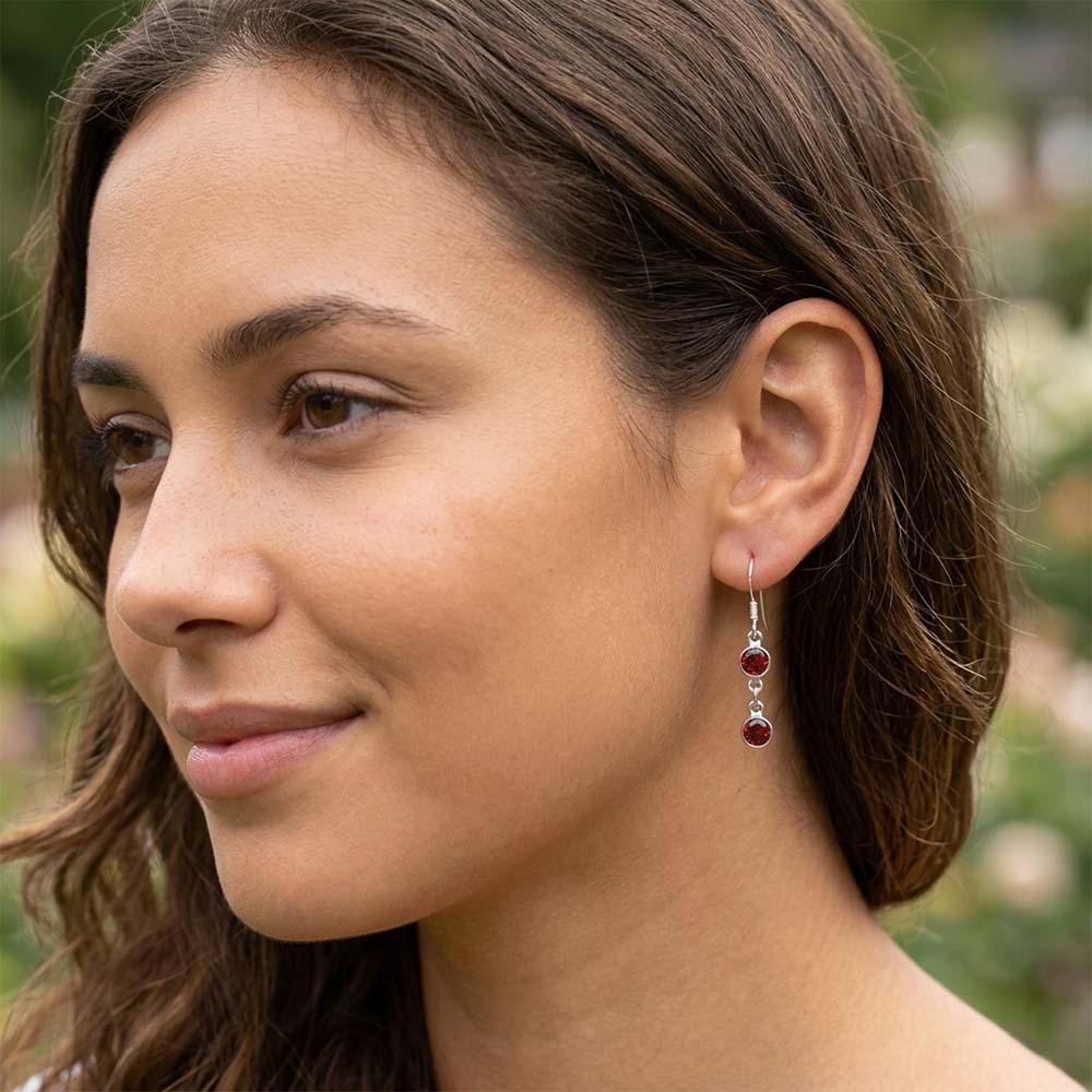 Boucles d’oreilles pendantes grenat en argent massif 925