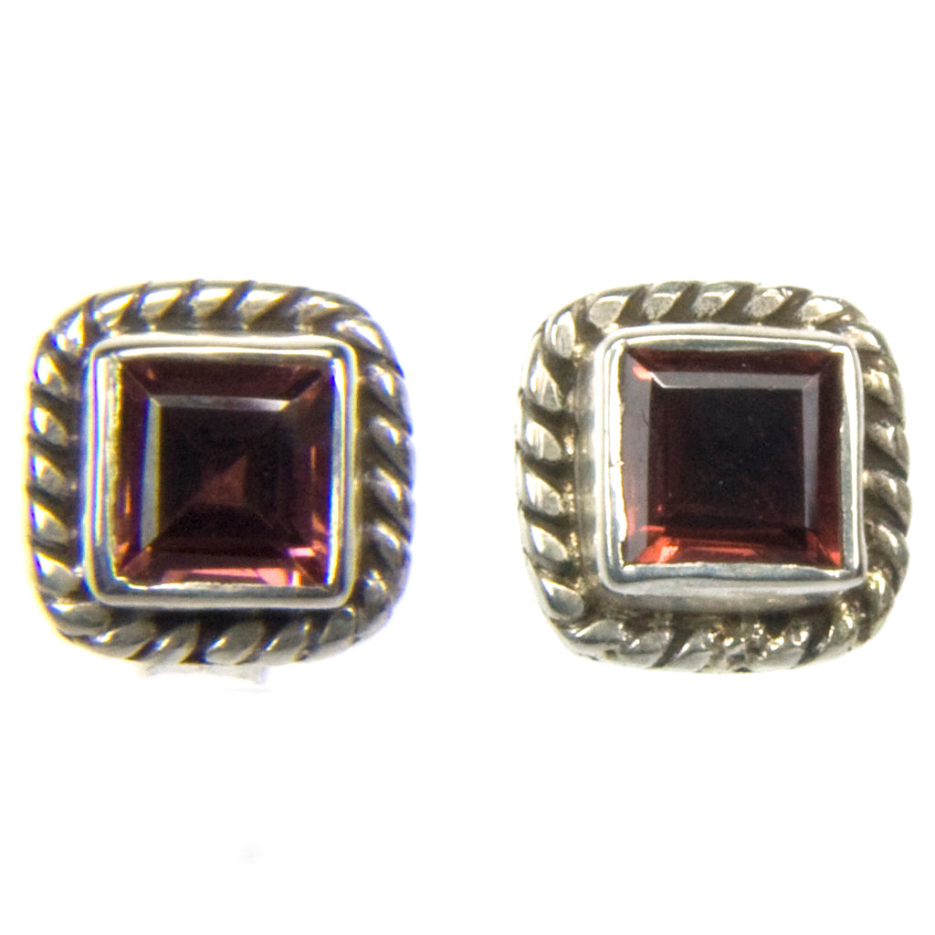 Garnet sterling silver ear studs