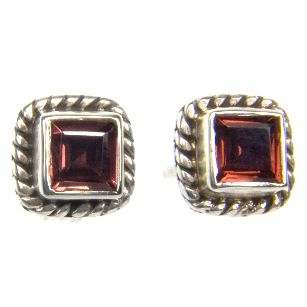 Garnet sterling silver ear studs