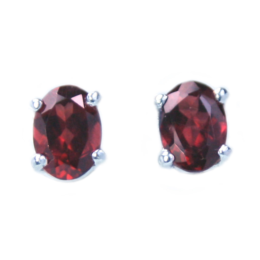 Garnet sterling silver ear studs