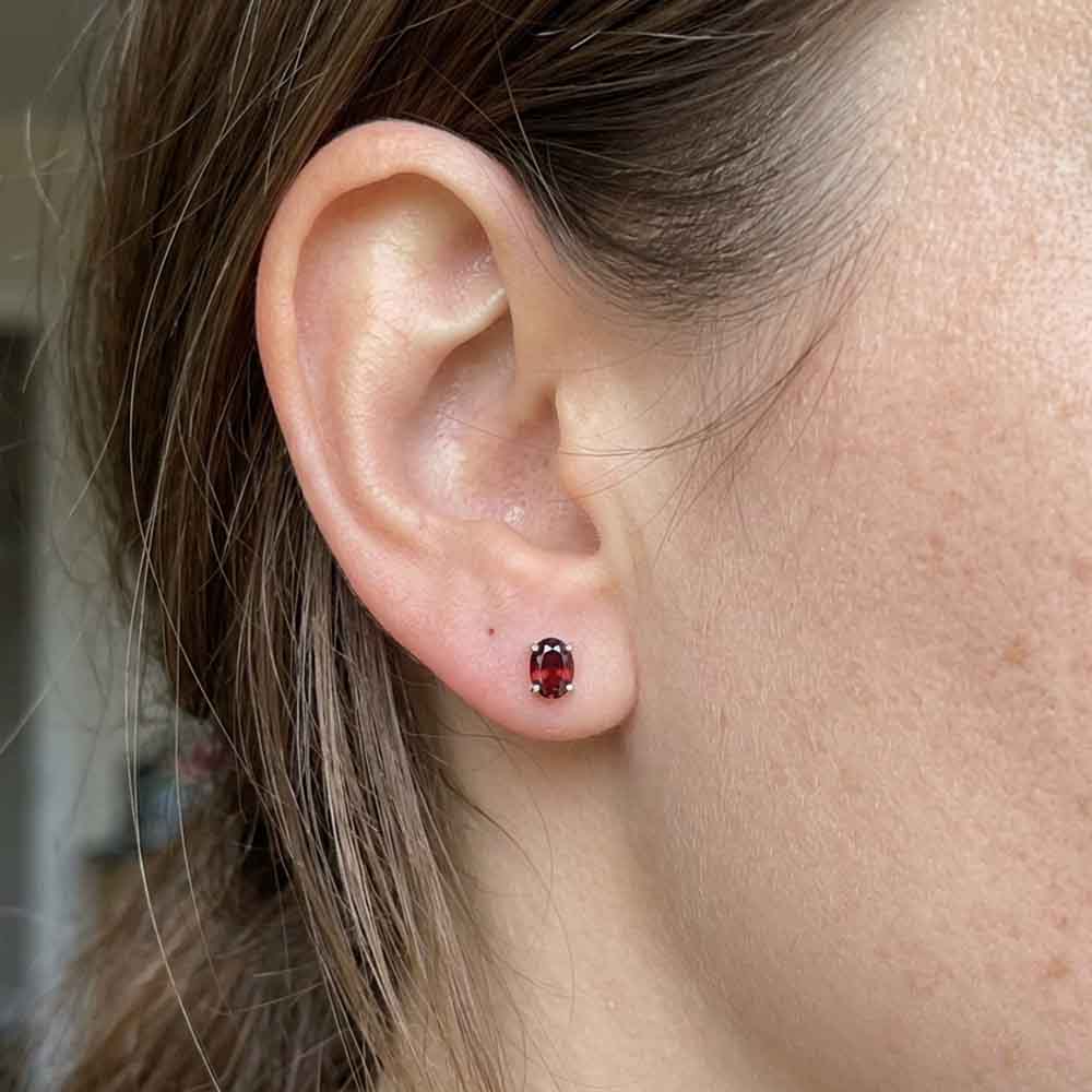 Garnet sterling silver ear studs