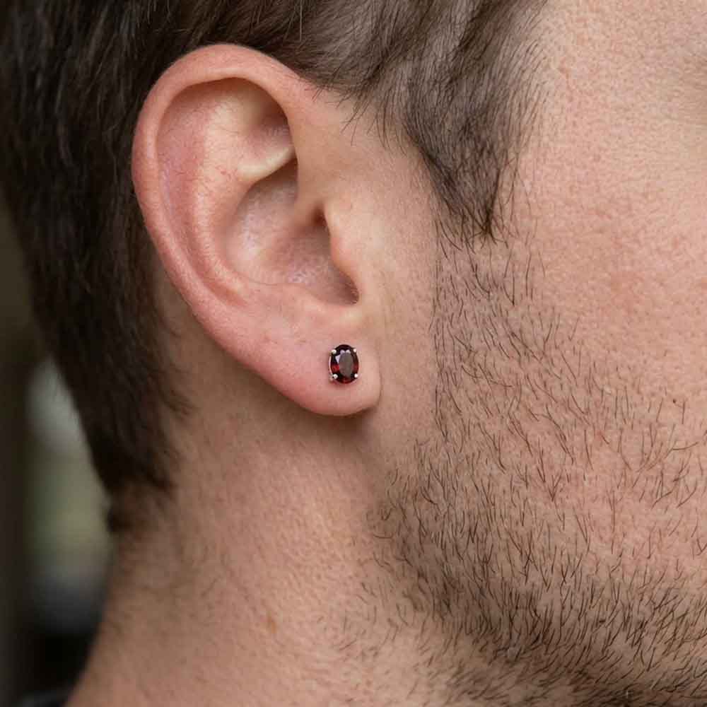 Garnet sterling silver ear studs