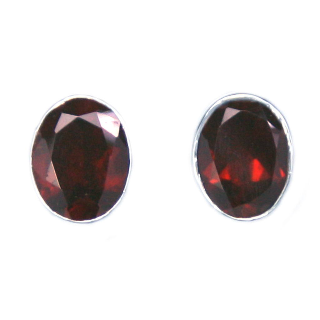 Garnet sterling silver ear studs