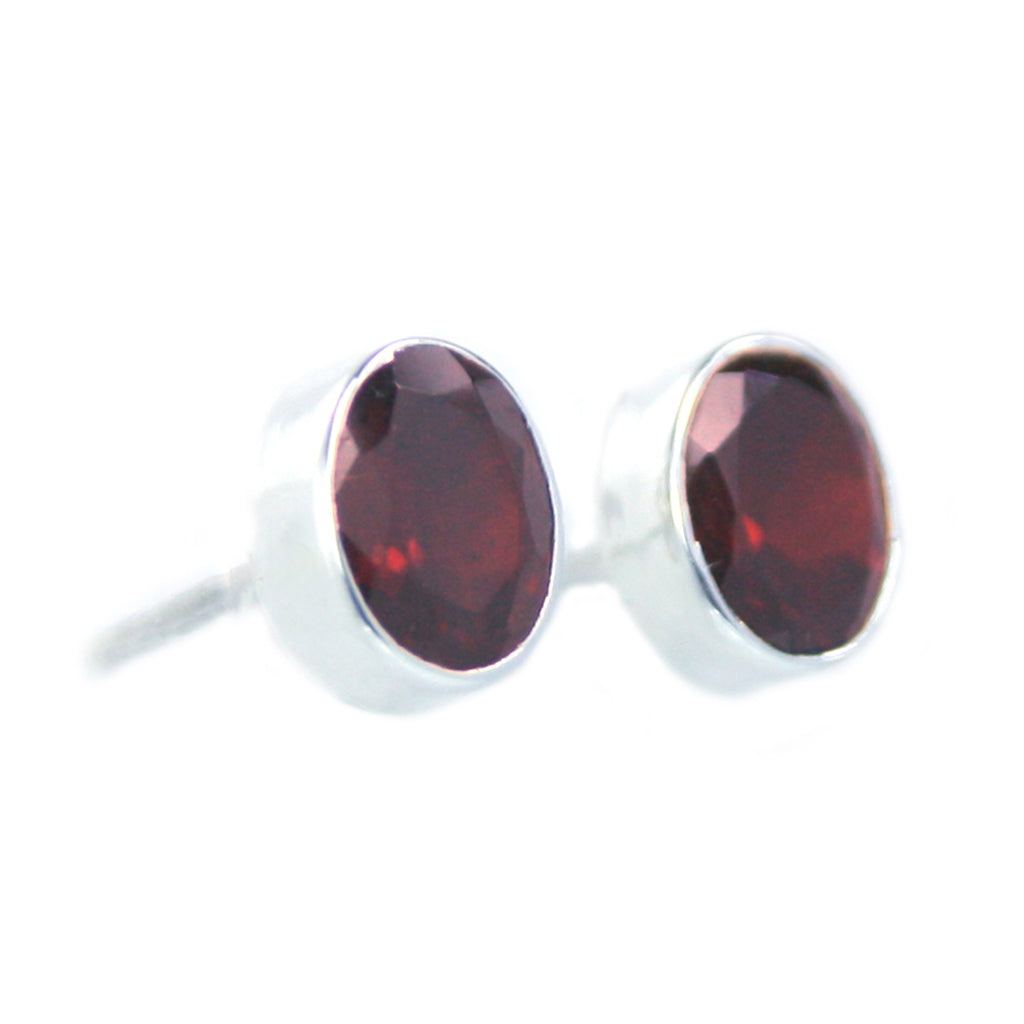 Garnet sterling silver ear studs