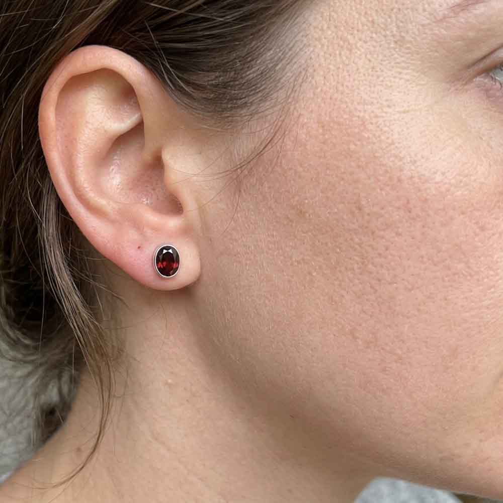 Garnet sterling silver ear studs