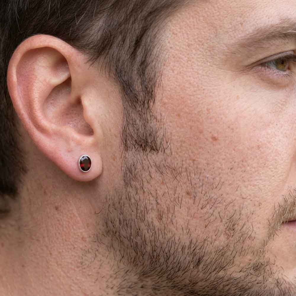 Garnet sterling silver ear studs