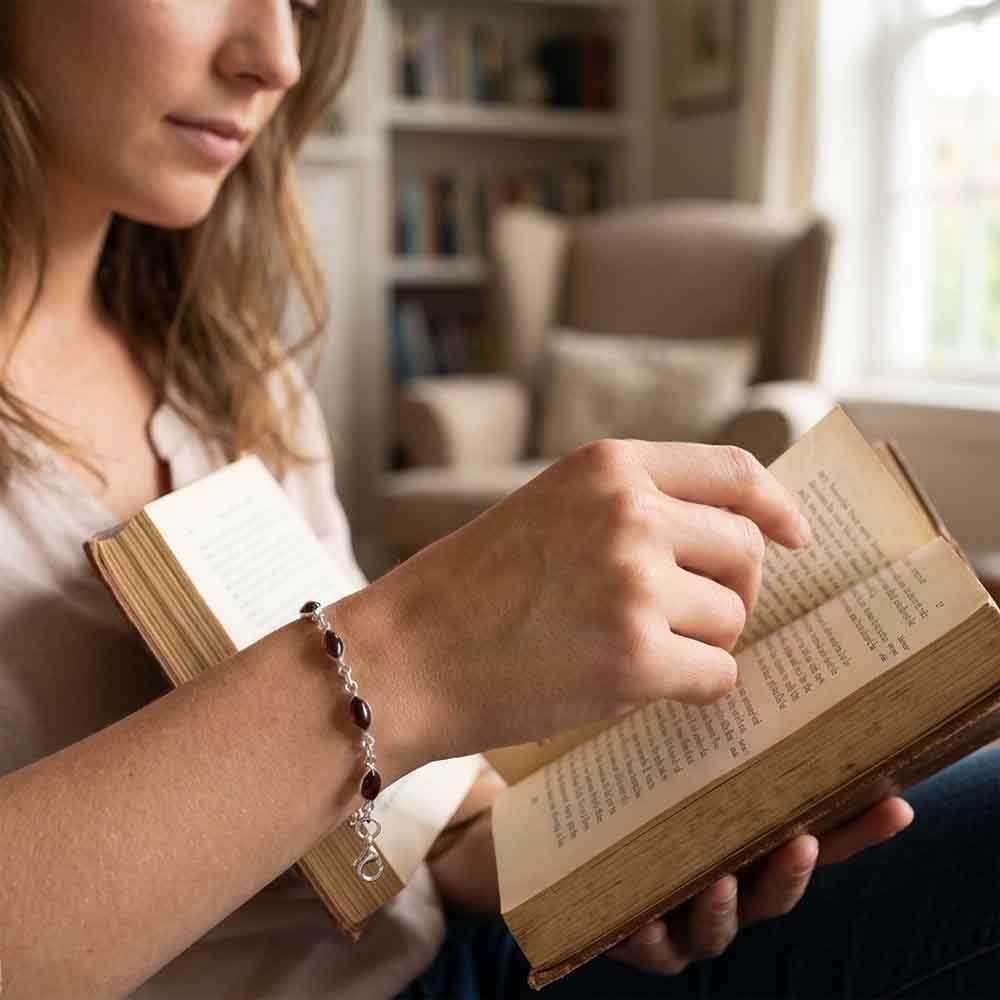 Bracelet grenat en argent massif 925