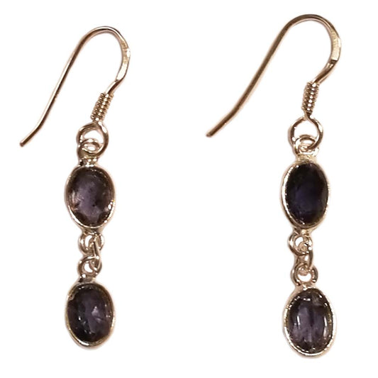 Boucles d’oreilles pendantes iolite en argent massif 925