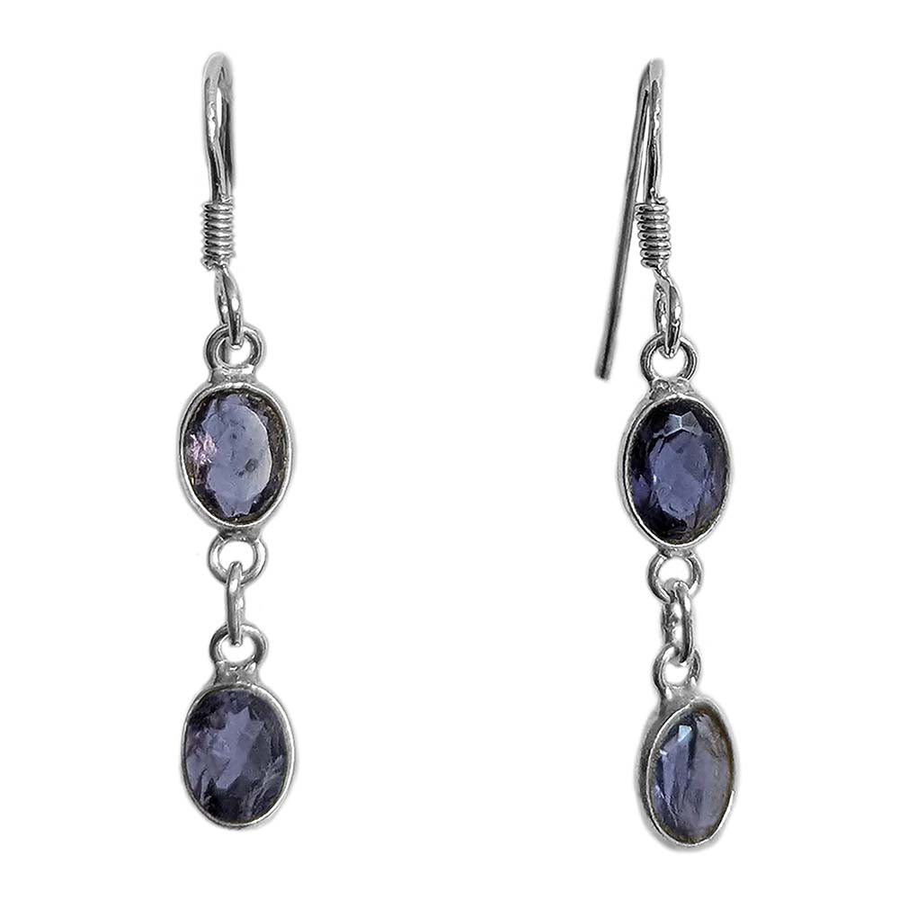 Boucles d’oreilles pendantes iolite en argent massif 925