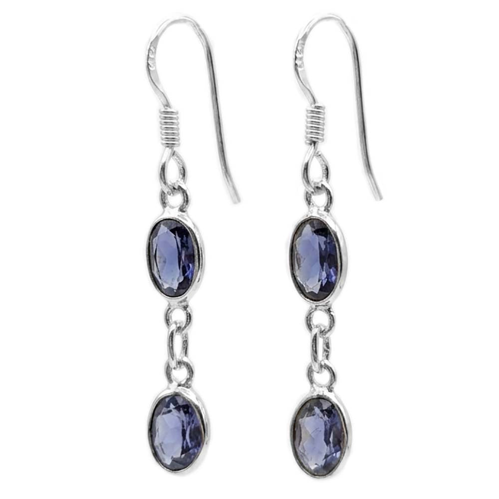Boucles d’oreilles pendantes iolite en argent massif 925