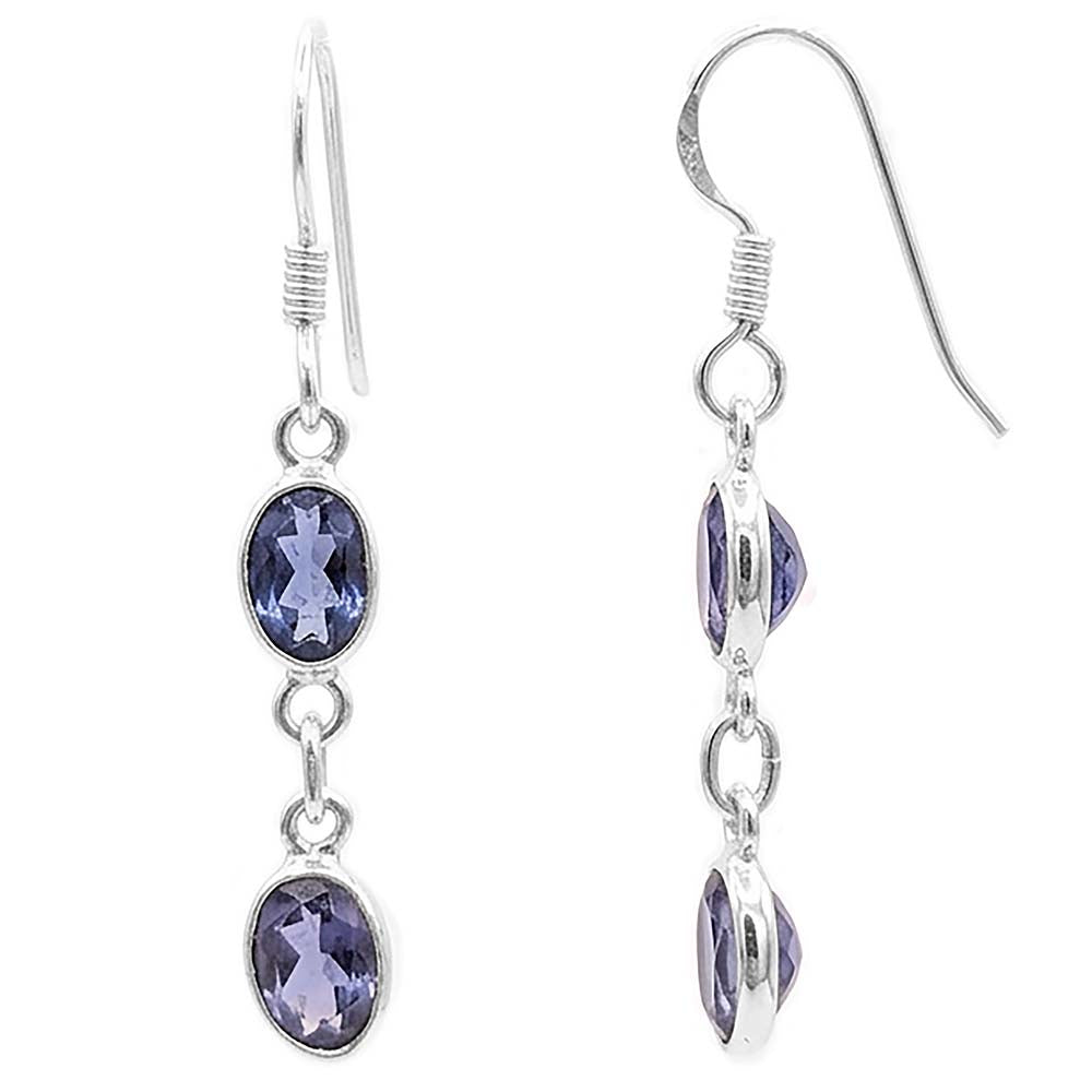 Boucles d’oreilles pendantes iolite en argent massif 925